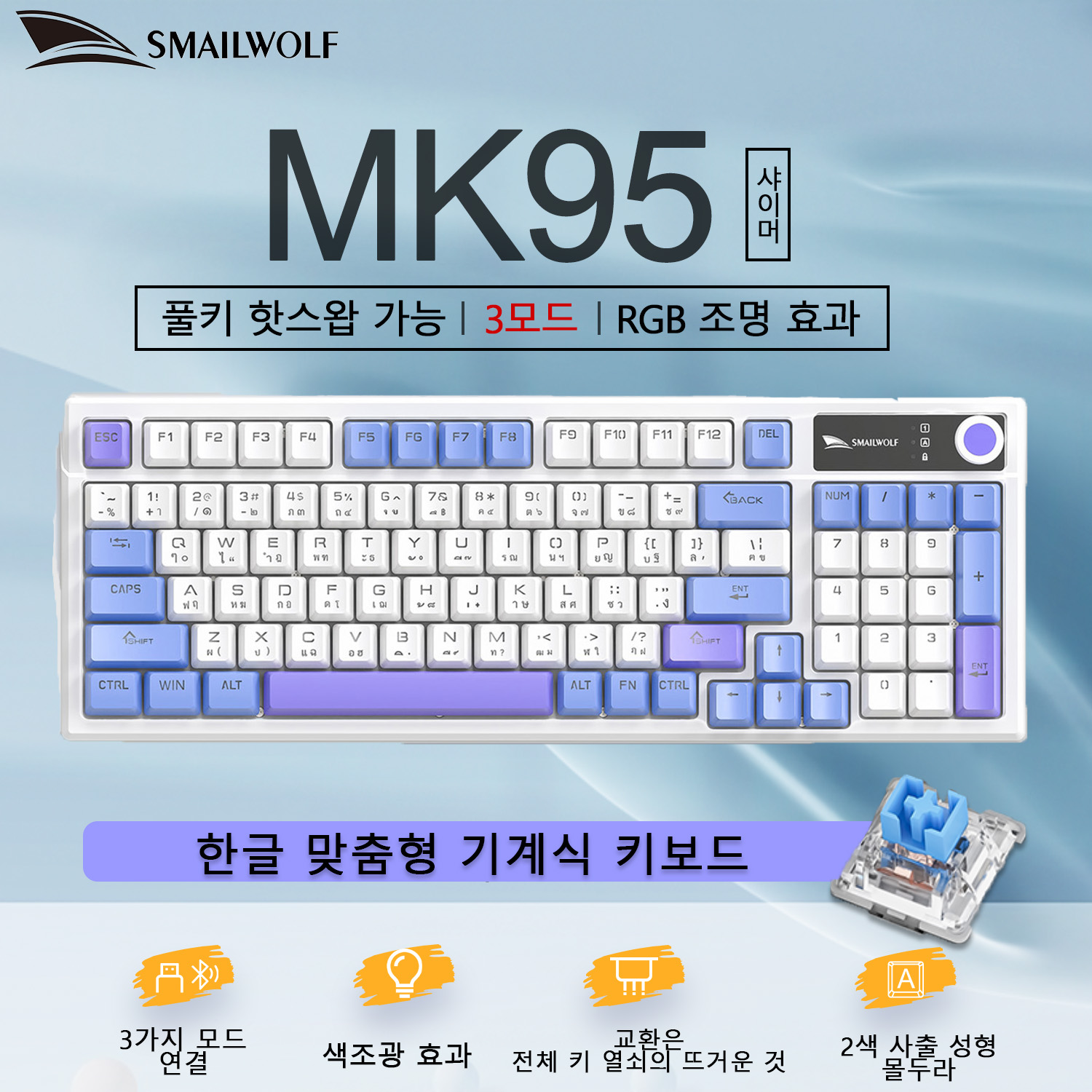 Laptop Accessories Rgb - SMAILWOLF MK95 Bluetooth Kablosuz Üç Modlu